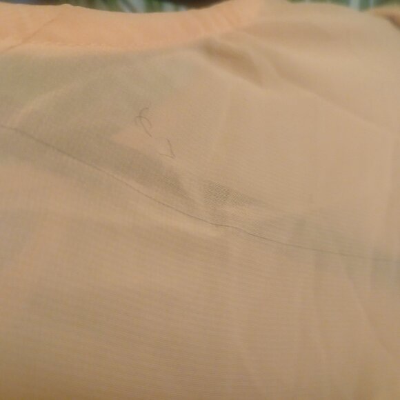 F21 Peach Light Coral Pastel Sheer Chiffon Off Shoulder Button Up Top Blouse L - Picture 9 of 13